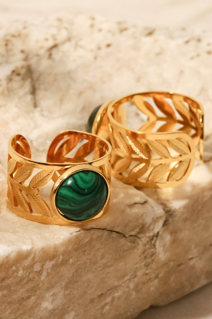 18k Gold Plated Malachite Leaf Ring-Teresa&#39;s Fashionista LLC