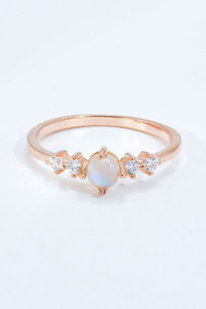 Natural Moonstone and Zircon 18K Rose Gold-Plated Ring-Teresa&#39;s Fashionista LLC