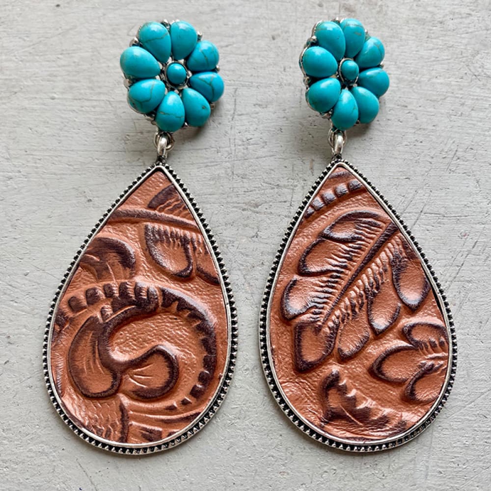 Turquoise Flower Teardrop Earrings-Teresa&#39;s Fashionista LLC