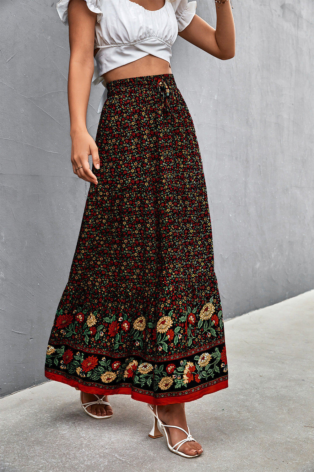 Floral Tied Maxi Skirt-Teresa&#39;s Fashionista LLC