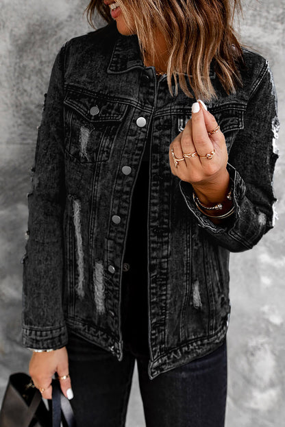 Acid Wash Distressed Denim Jacket-Teresa&#39;s Fashionista LLC