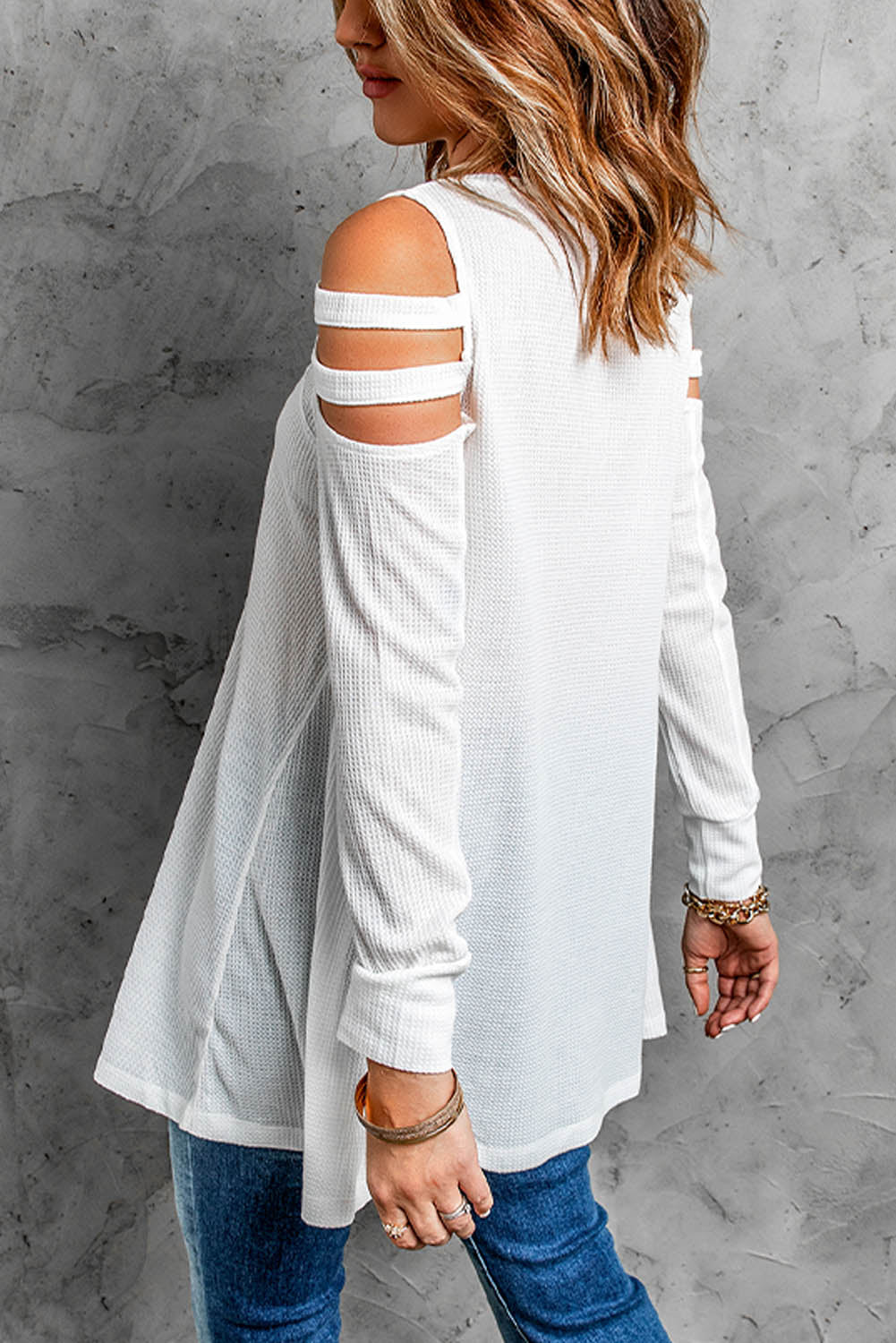 Cutout Waffle Knit Tunic Top-Teresa&#39;s Fashionista LLC