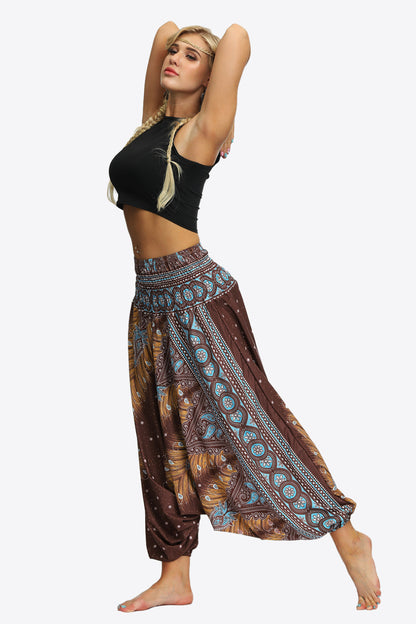 Printed Smocked Waist Harem Pants-Teresa&#39;s Fashionista LLC