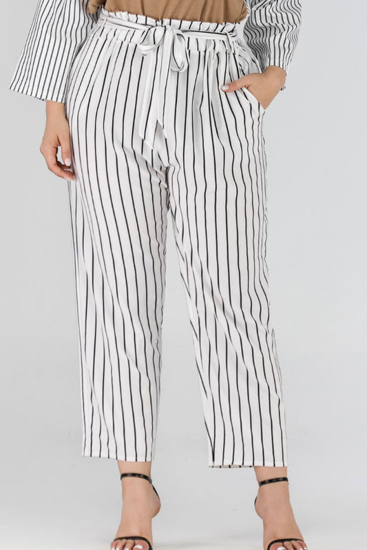 Full Size Striped Paperbag Waist Cropped Pants-Teresa&#39;s Fashionista LLC