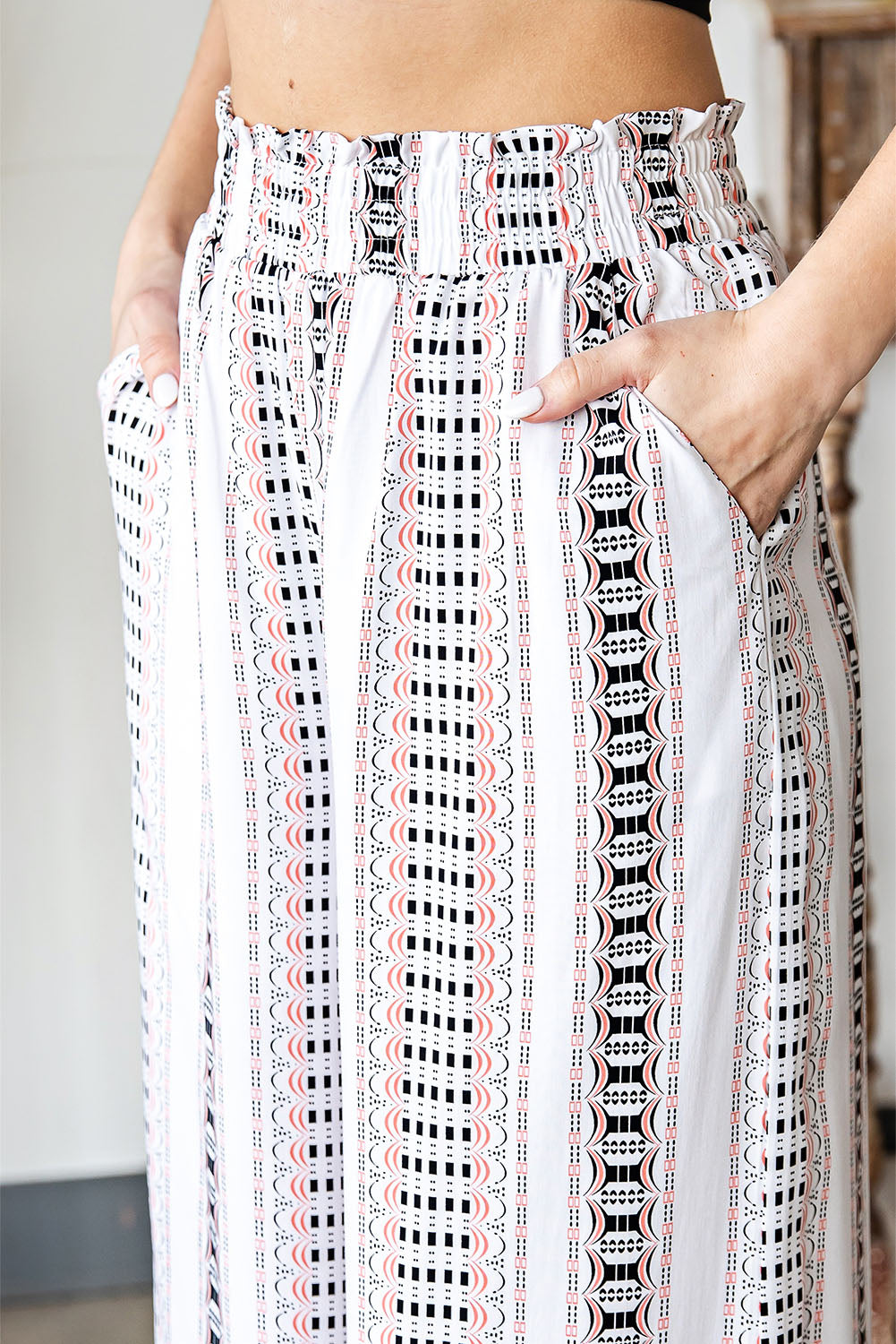 Geometric Paperbag Waist Smocked Culottes-Teresa&#39;s Fashionista LLC