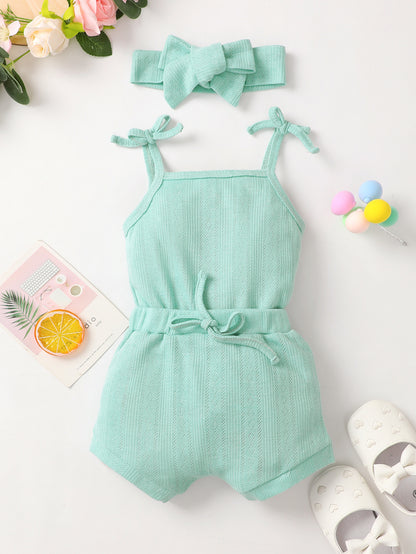 Baby Girl Waffle-Knit Tie-Shoulder Top and Shorts Set-Teresa&#39;s Fashionista LLC