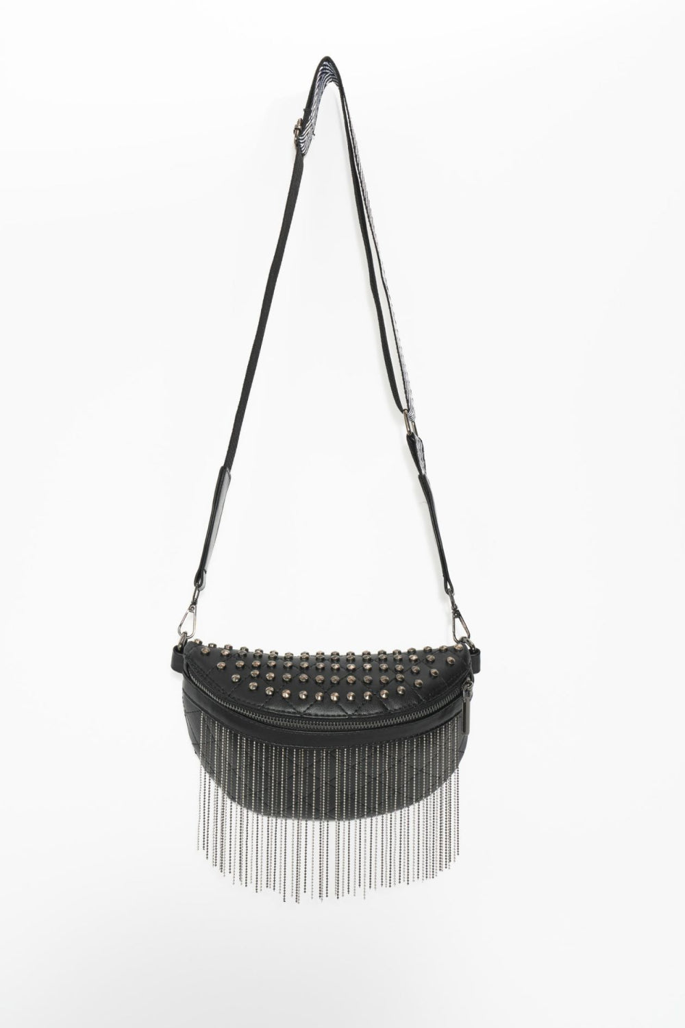 PU Leather Studded Sling Bag with Fringes-Teresa&#39;s Fashionista LLC