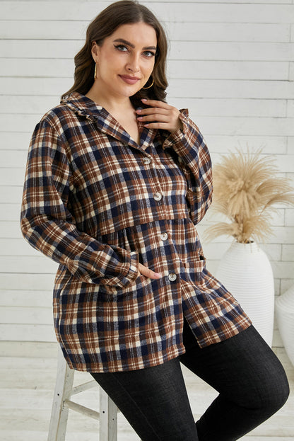 Plus Size Plaid Buttoned Collared Shacket-Teresa&#39;s Fashionista LLC