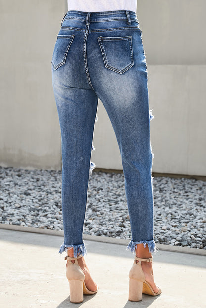 Distressed Frayed Hem Cropped Jeans-Teresa&#39;s Fashionista LLC