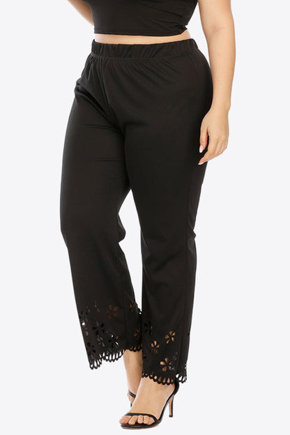 Plus Size Openwork Elastic Waist Pants-Teresa&#39;s Fashionista LLC