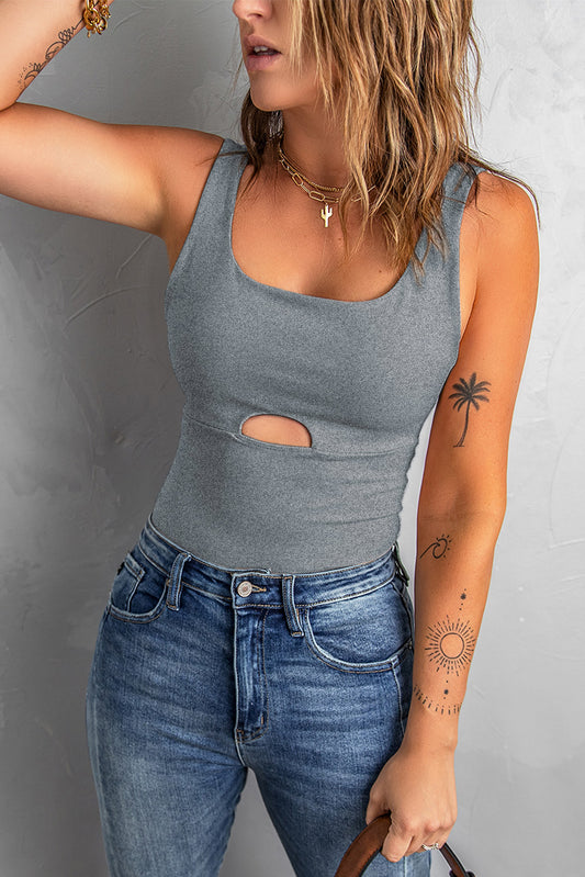 Heathered Cutout Scoop Neck Tank-Teresa&#39;s Fashionista LLC