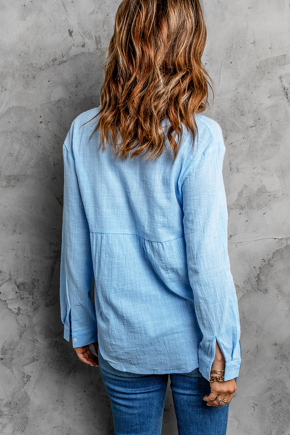 Textured Button Front Curved Hem Shirt-Teresa&#39;s Fashionista LLC