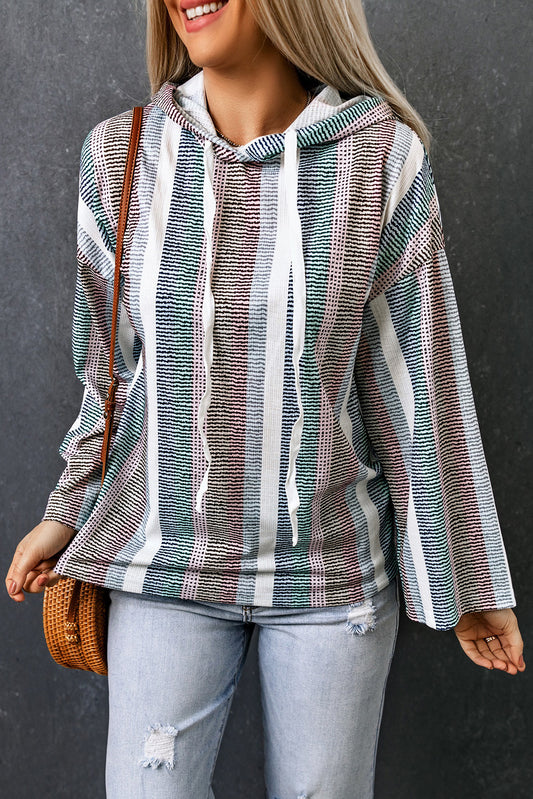 Striped Drawstring Detail Drop Shoulder Hoodie-Teresa&#39;s Fashionista LLC