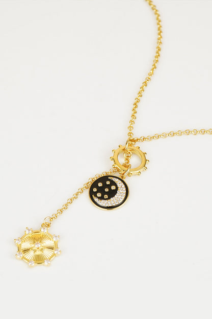 Zircon Sun and Moon Pendant Necklace-Teresa&#39;s Fashionista LLC