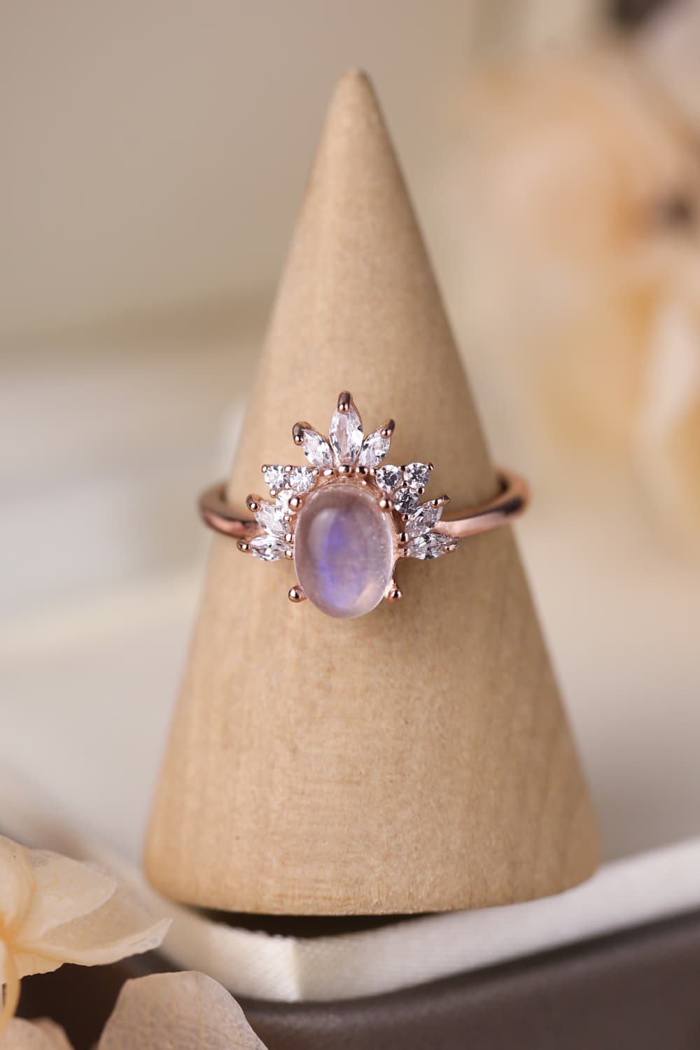 High Quality Natural Moonstone 18K Rose Gold-Plated 925 Sterling Silver Ring-Teresa&#39;s Fashionista LLC