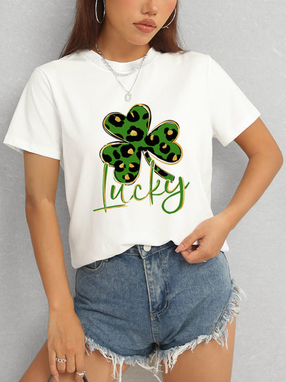 Lucky Clover Round Neck Short Sleeve T-Shirt-Teresa&#39;s Fashionista LLC