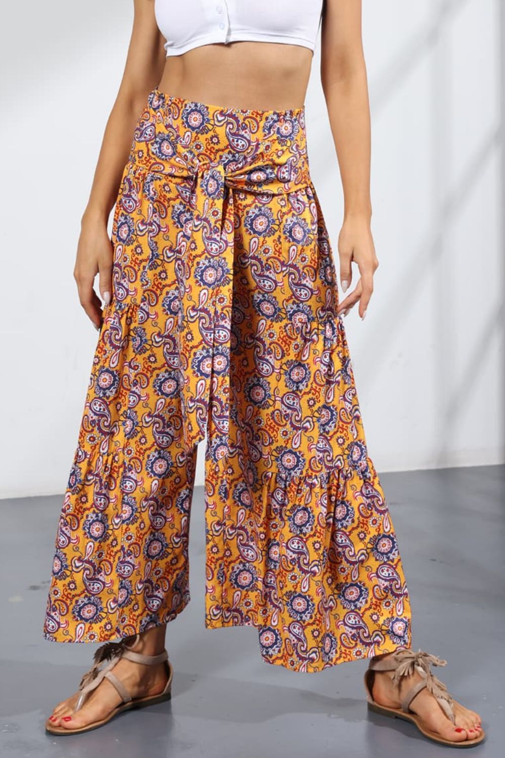 Printed Tie-Front Culottes-Teresa&#39;s Fashionista LLC