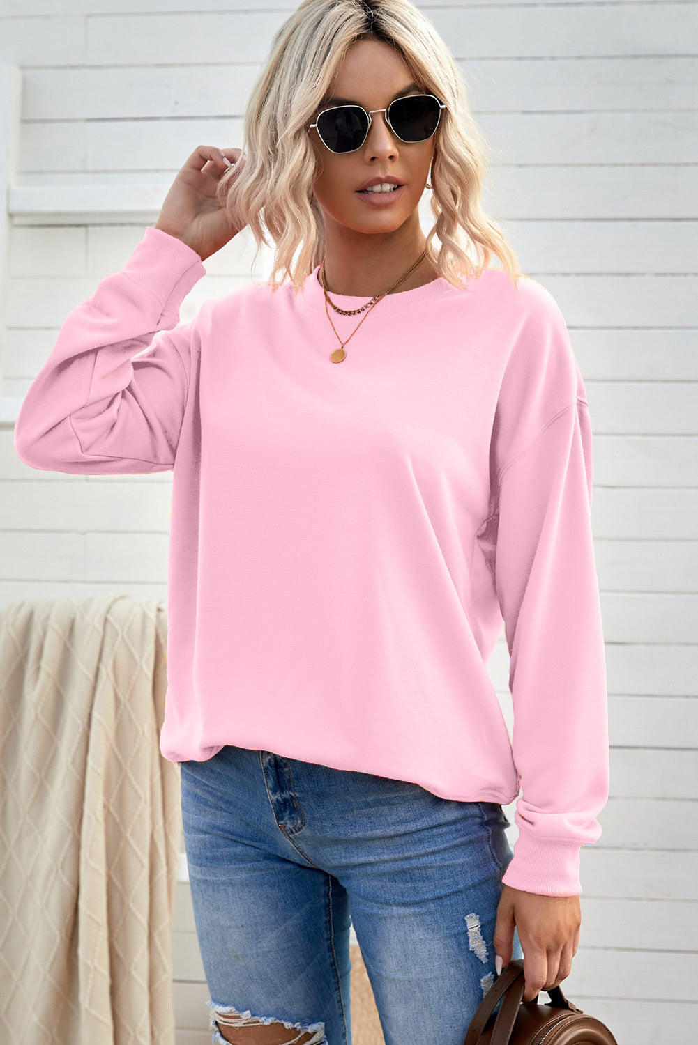 Drop Shoulder Ribbed Trim Sweatshirt-Teresa&#39;s Fashionista LLC