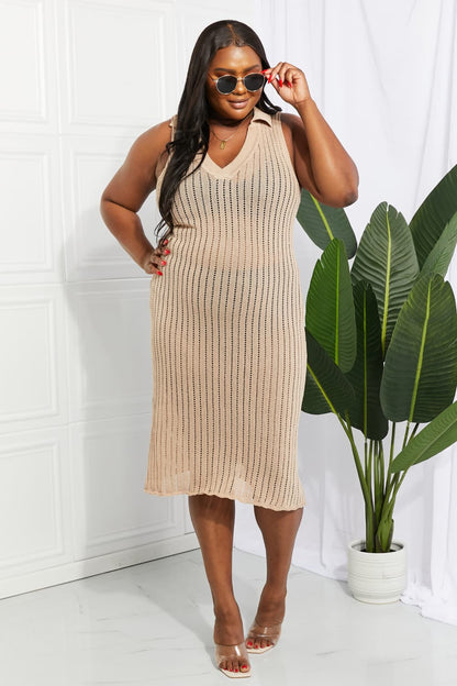 Openwork Johnny Collar Cover Up Dress-Teresa&#39;s Fashionista LLC