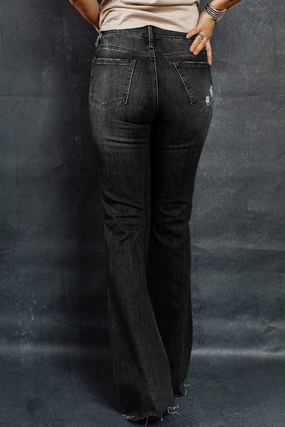 Distressed Raw Hem Flare Jeans-Teresa&#39;s Fashionista LLC