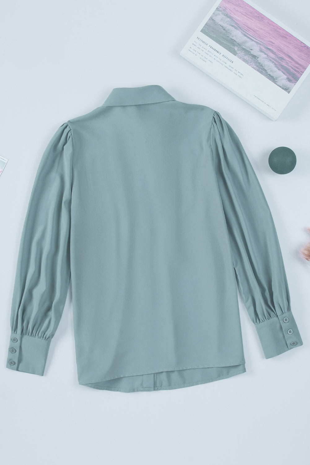 Gathered Detail Puff Sleeve Shirt-Teresa&#39;s Fashionista LLC