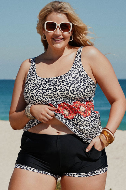 Plus Size Mixed Print Tankini Set with Pockets-Teresa&#39;s Fashionista LLC