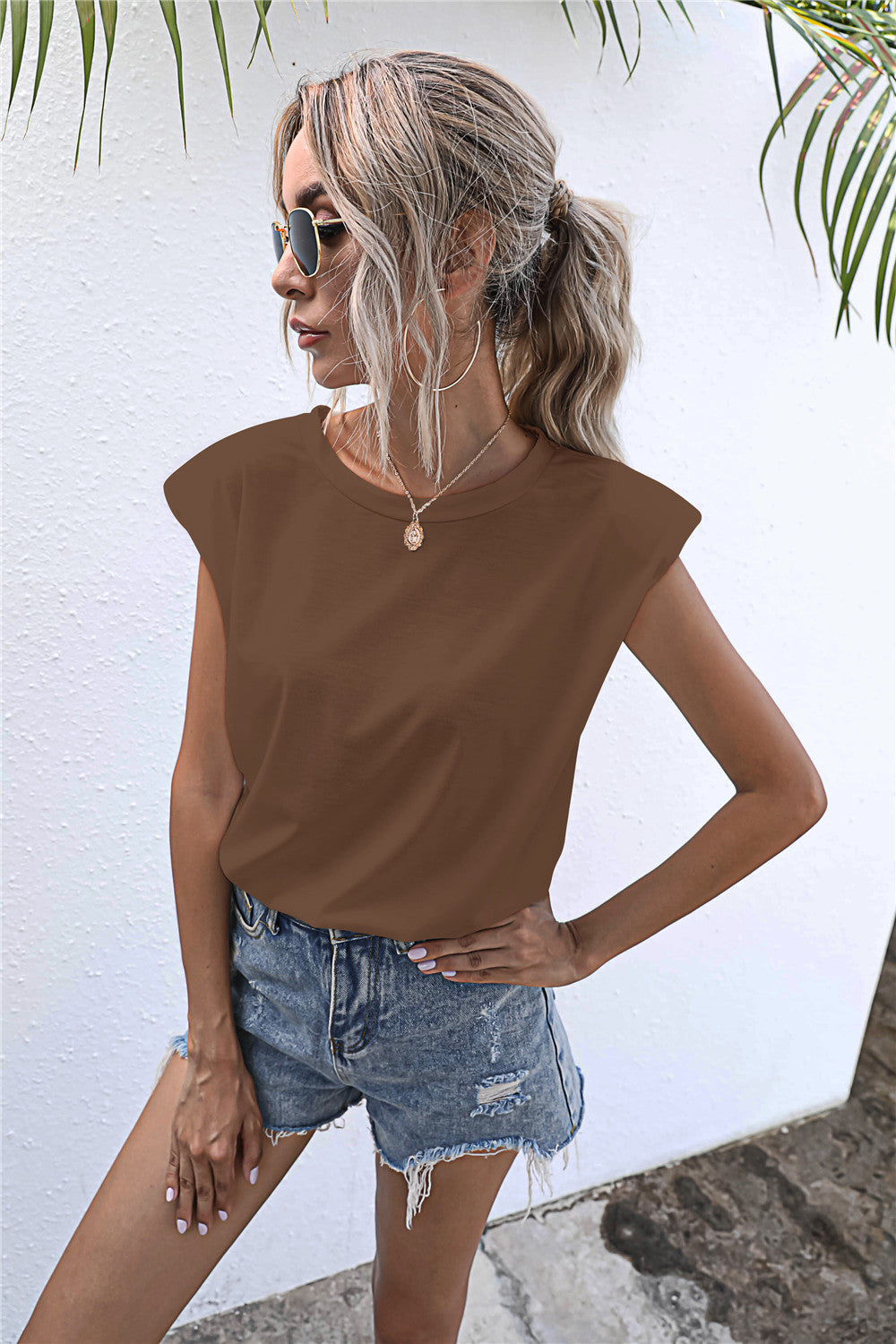 Round Neck Cap Sleeve Tee-Teresa&#39;s Fashionista LLC