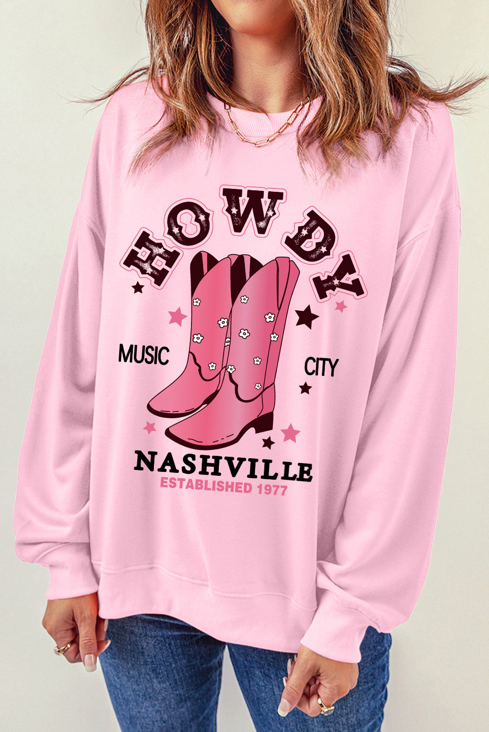 Cowboy Boots Graphic Dropped Shoulder Sweatshirt-Teresa&#39;s Fashionista LLC