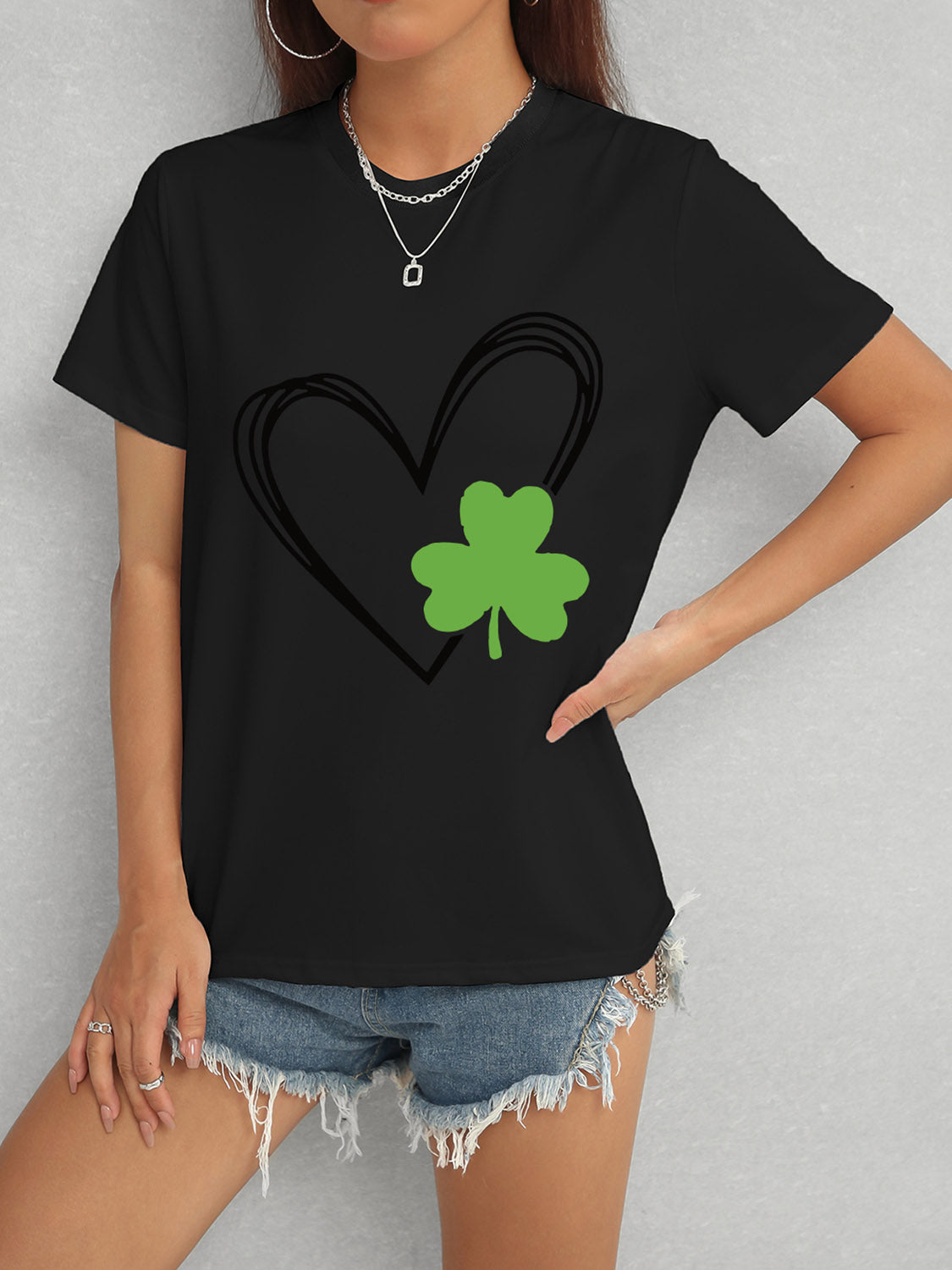 Heart Lucky Clover Short Sleeve T-Shirt-Teresa&#39;s Fashionista LLC