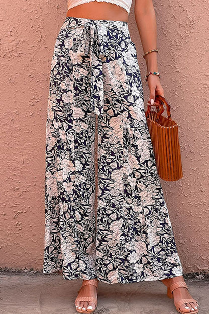 Floral Belted Wide Leg Pants-Teresa&#39;s Fashionista LLC