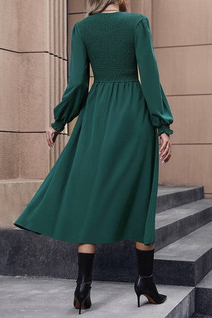 Smocked Long Sleeve Midi Dress-Teresa&#39;s Fashionista LLC