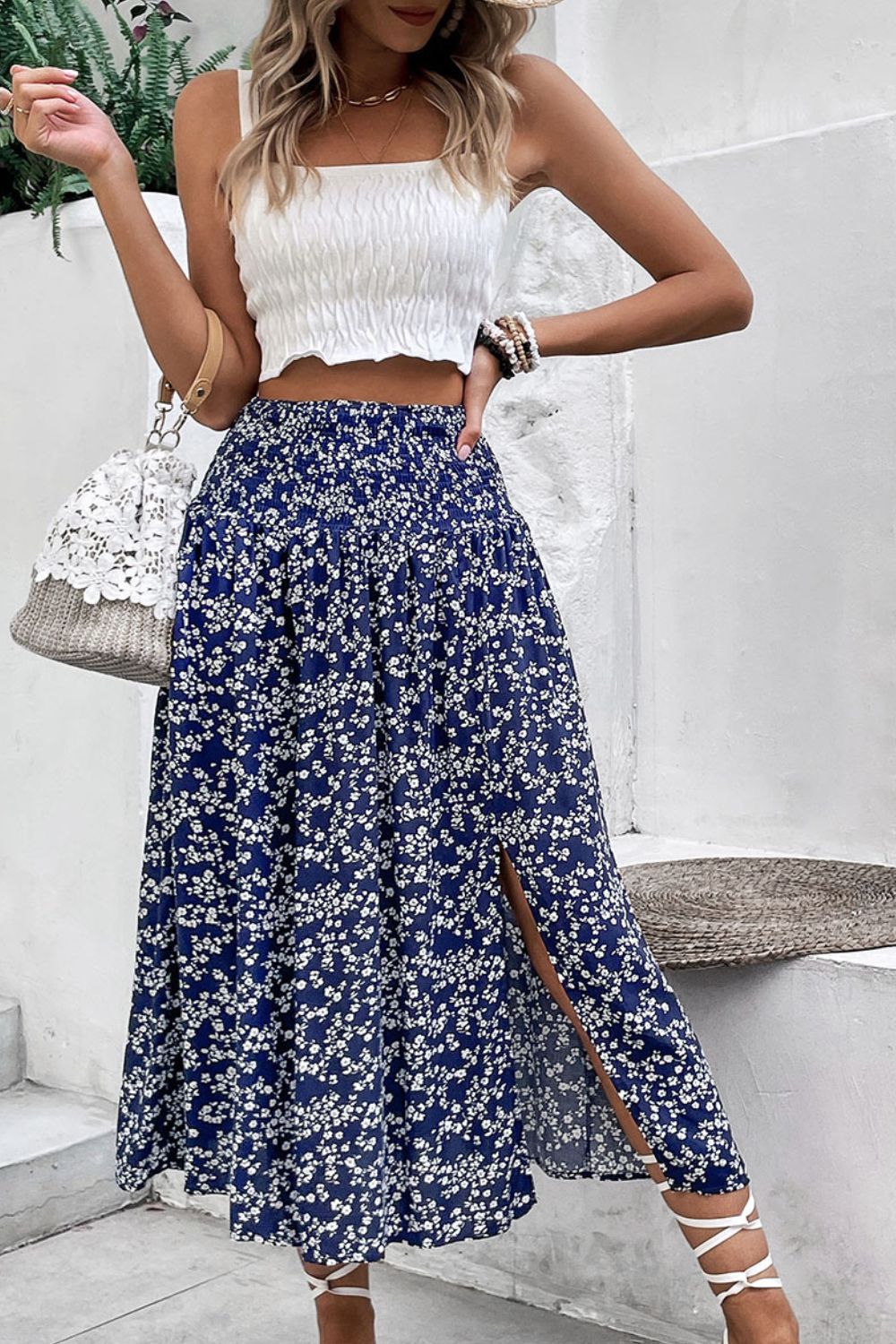 Ditsy Floral Slit High Waist Skirt-Teresa&#39;s Fashionista LLC