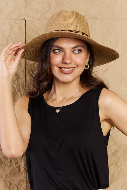 Fame Wild One Leopard Ribbon Straw Hat-Teresa&#39;s Fashionista LLC