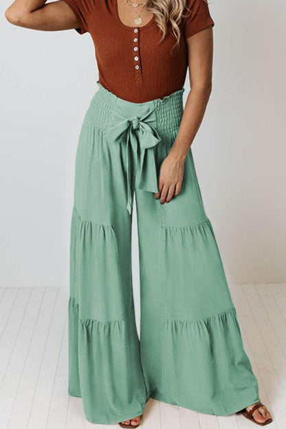 Tie Front Smocked Tiered Culottes-Teresa&#39;s Fashionista LLC