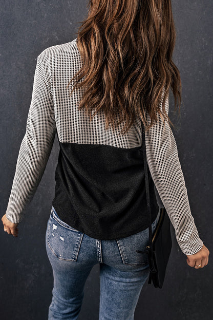 Two-Tone Waffle-Knit Drawstring Cowl Neck Sweatshirt-Teresa&#39;s Fashionista LLC