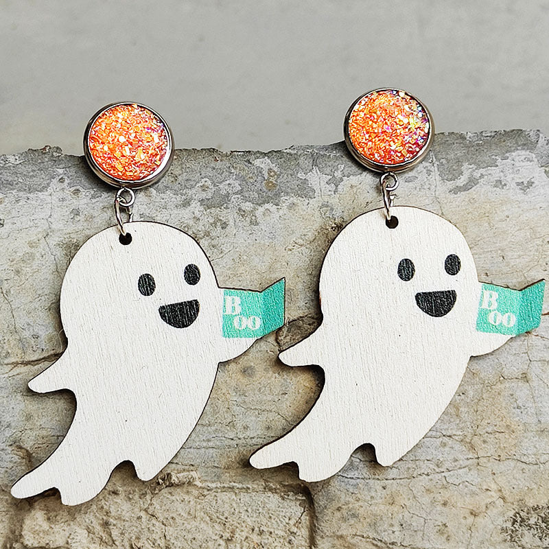 Ghost Shape Wooden Dangle Earrings-Teresa&#39;s Fashionista LLC