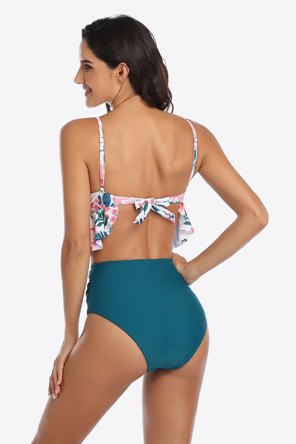 Tropical Print Ruffled Two-Piece Swimsuit-Teresa&#39;s Fashionista LLC