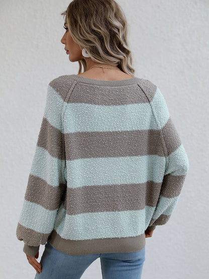 Striped Raglan Sleeve Ribbed Trim Knit Top-Teresa&#39;s Fashionista LLC