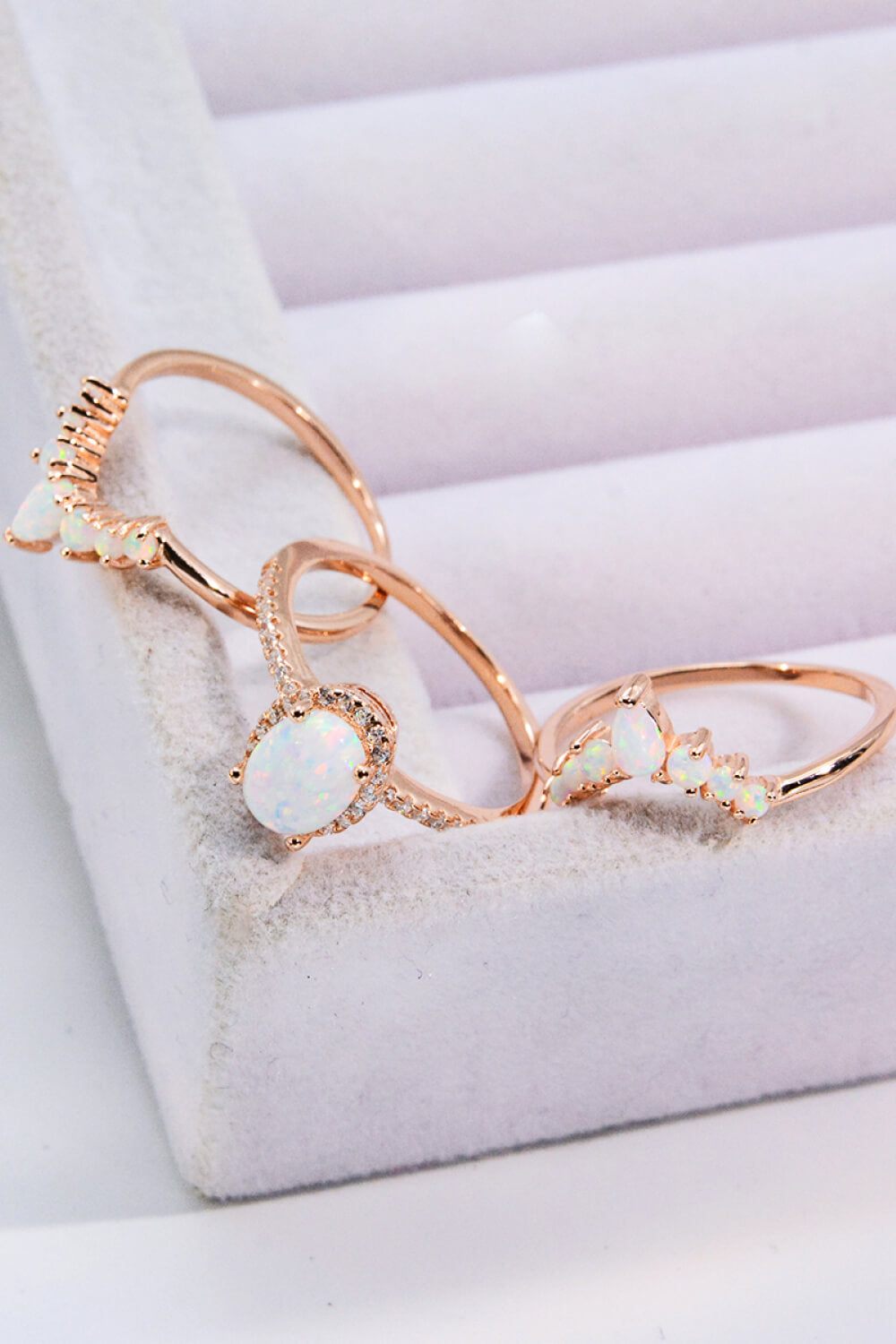 Opal and Zircon Three-Piece Ring Set-Teresa&#39;s Fashionista LLC