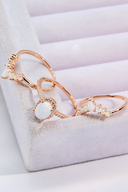 Opal and Zircon Three-Piece Ring Set-Teresa&#39;s Fashionista LLC