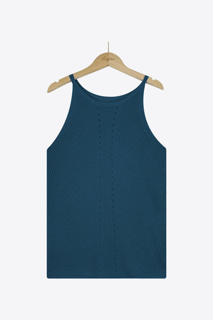 Openwork Grecian Neck Knit Tank Top-Teresa&#39;s Fashionista LLC