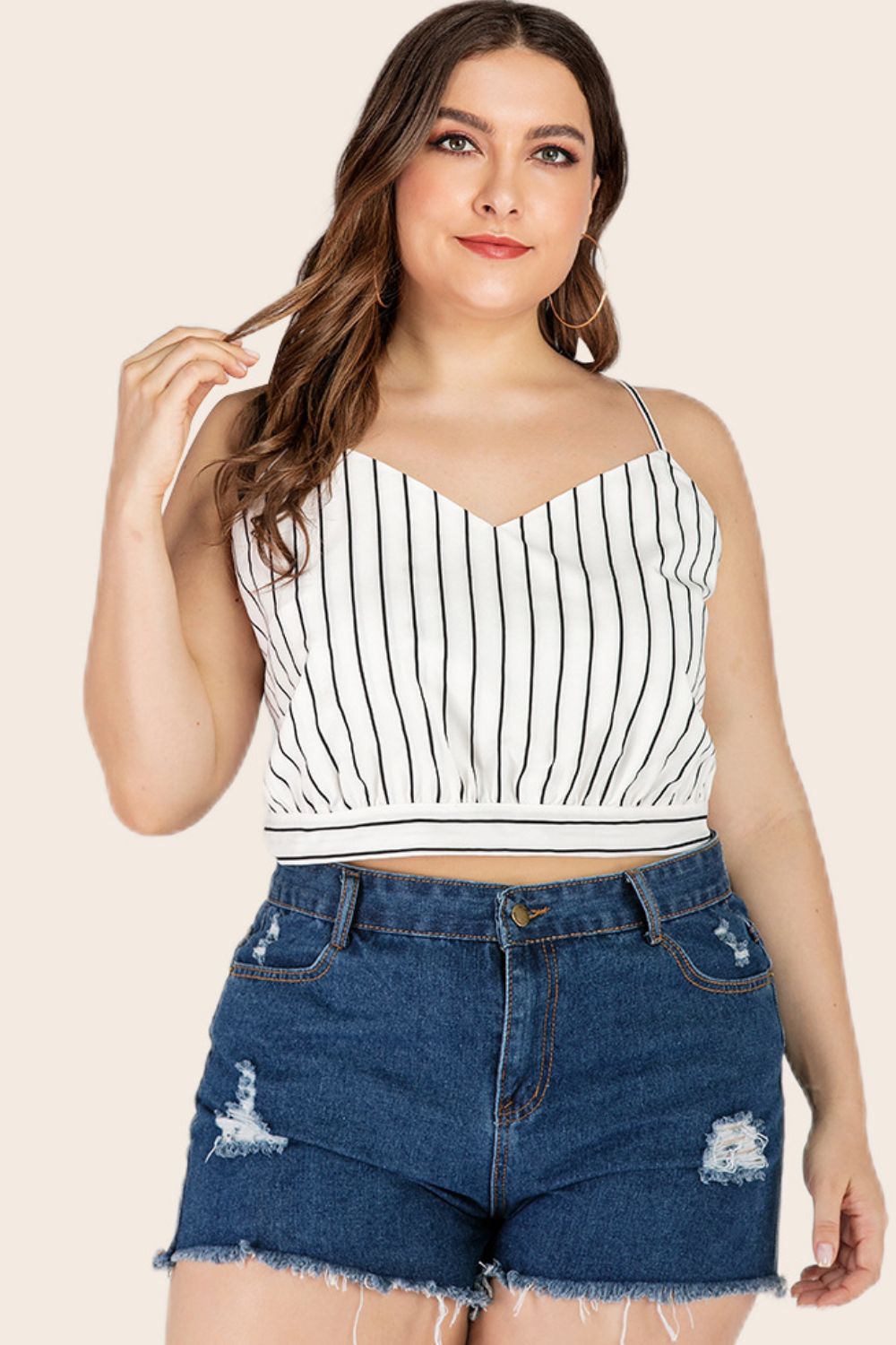 Plus Size Striped Tie-Back Cropped Cami-Teresa&#39;s Fashionista LLC