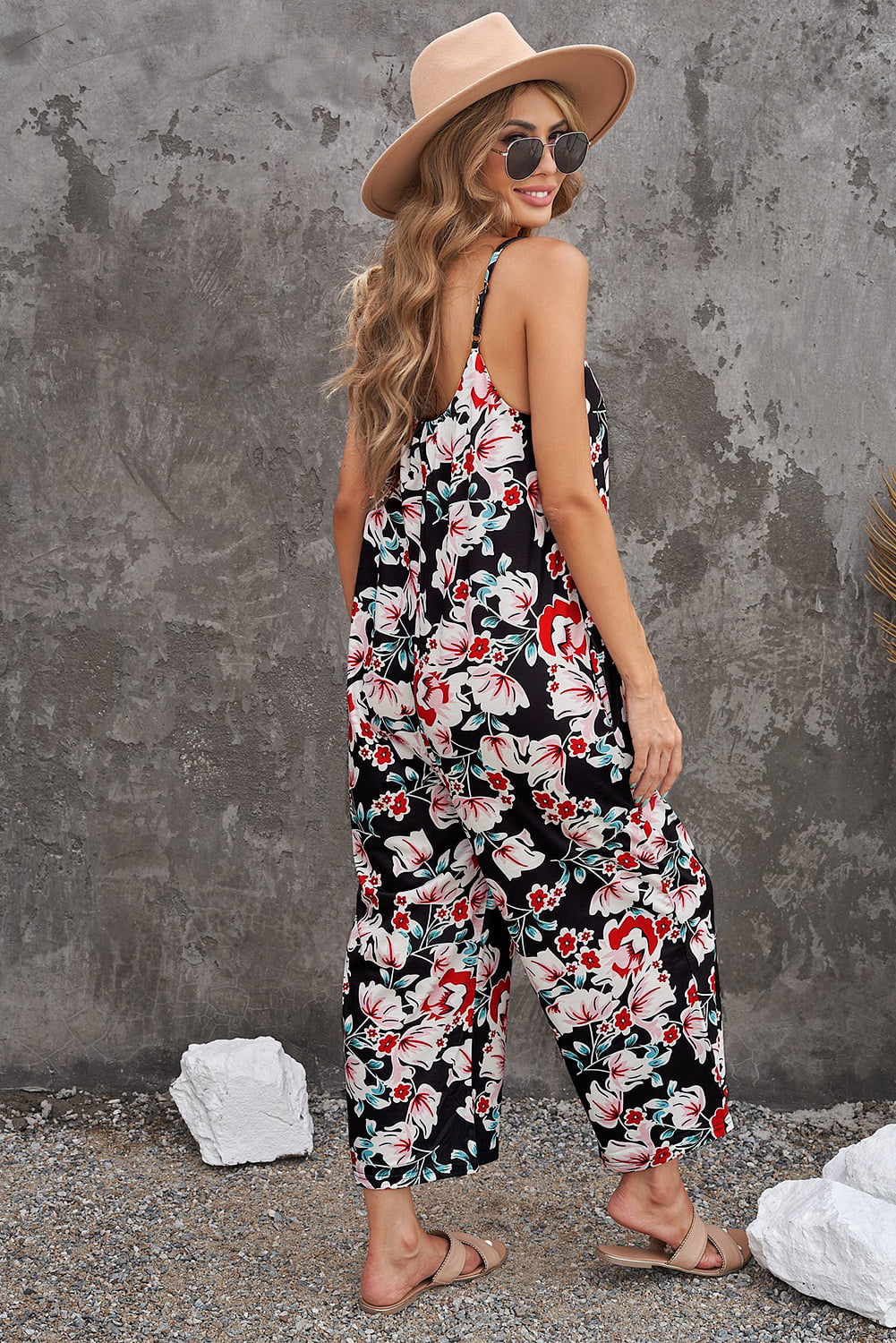 Botanical Print Spaghetti Strap Cropped Jumpsuit-Teresa&#39;s Fashionista LLC