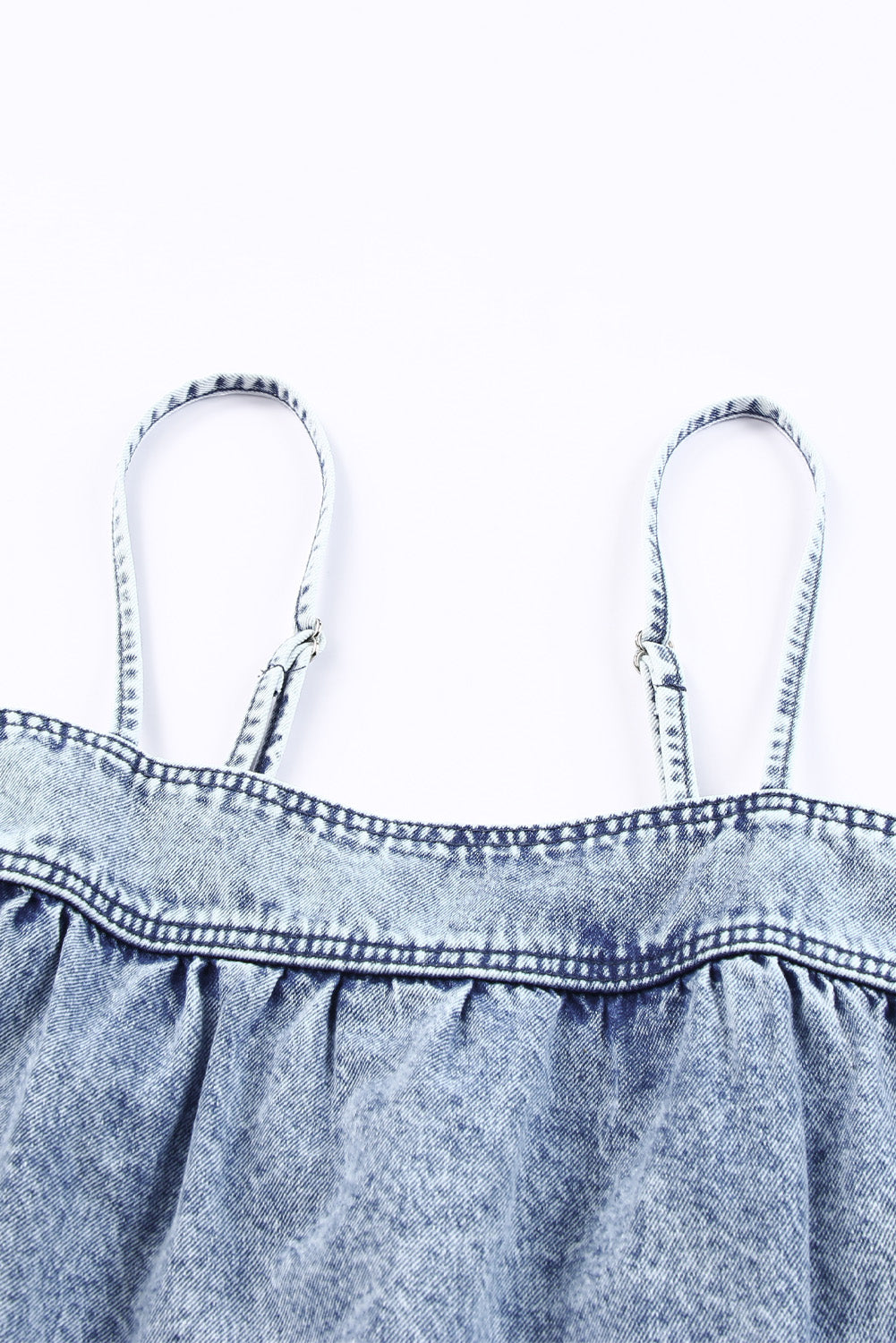 Smocked Adjustable Strap Denim Cami-Teresa&#39;s Fashionista LLC