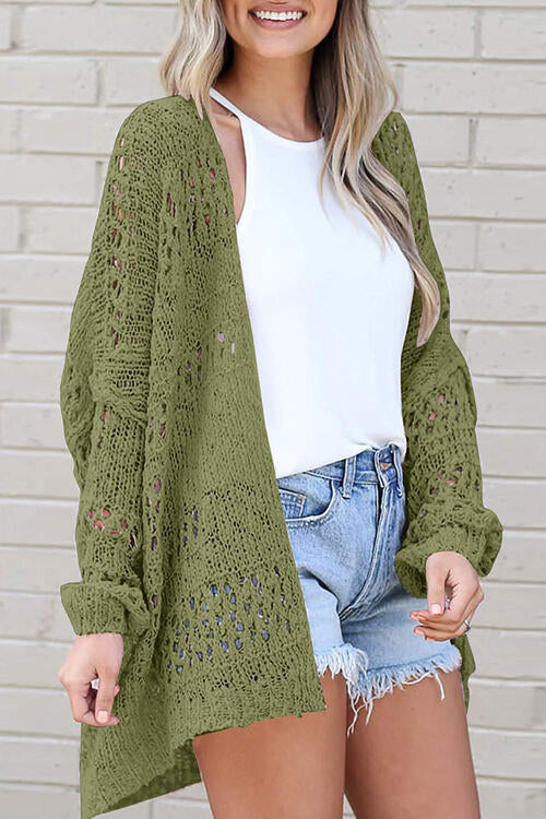 Openwork Open Front Long Sleeve Cardigan-Teresa&#39;s Fashionista LLC