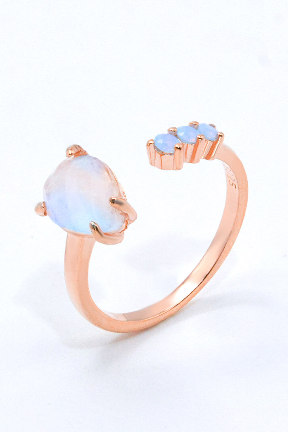 18K Rose Gold-Plated Moonstone Open Ring-Teresa&#39;s Fashionista LLC