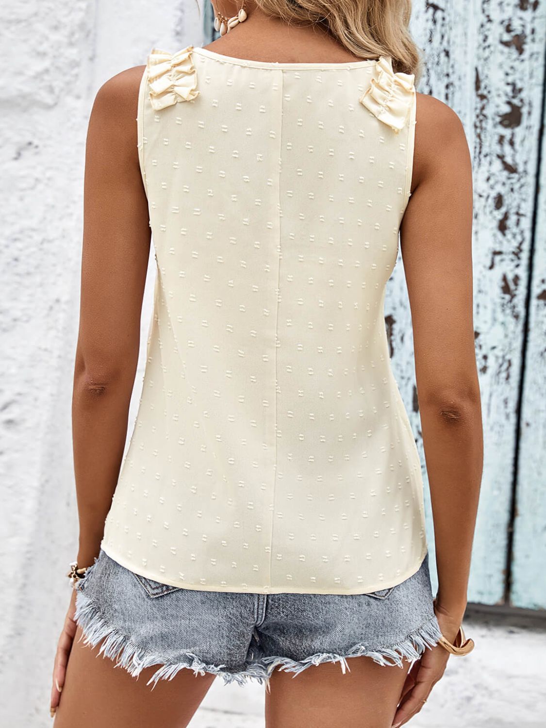 Swiss Dot Shoulder Detail V-Neck Tank-Teresa&#39;s Fashionista LLC