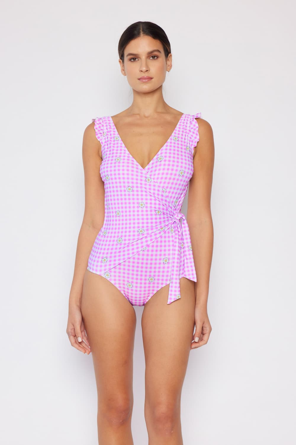 Marina West Swim Full Size Float On Ruffle Faux Wrap One-Piece in Carnation Pink-Teresa&#39;s Fashionista LLC