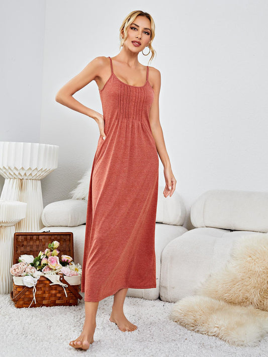 Scoop Neck Spaghetti Strap Night Dress-Teresa&#39;s Fashionista LLC