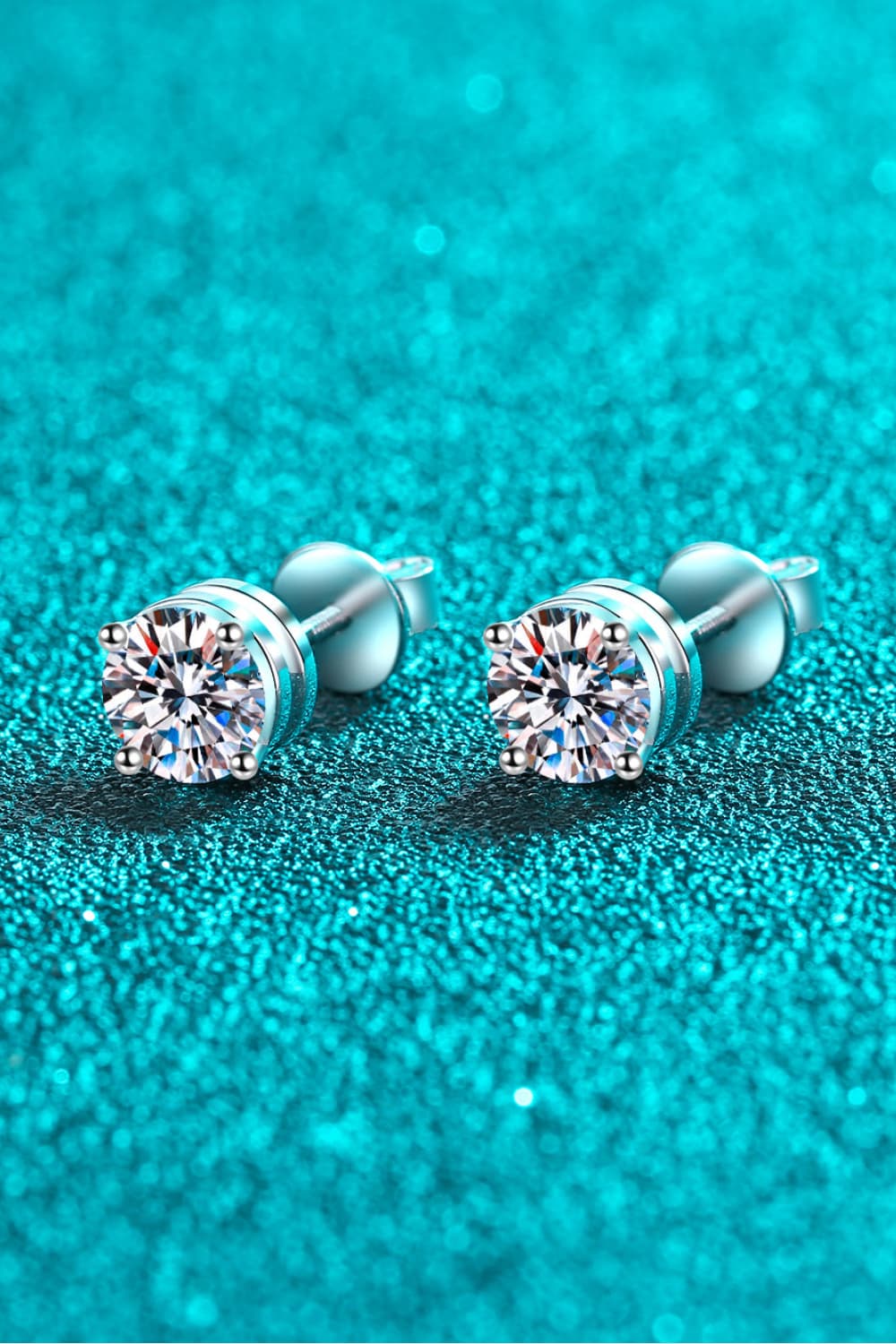 2 Carat Moissanite Rhodium-Plated Stud Earrings-Teresa&#39;s Fashionista LLC